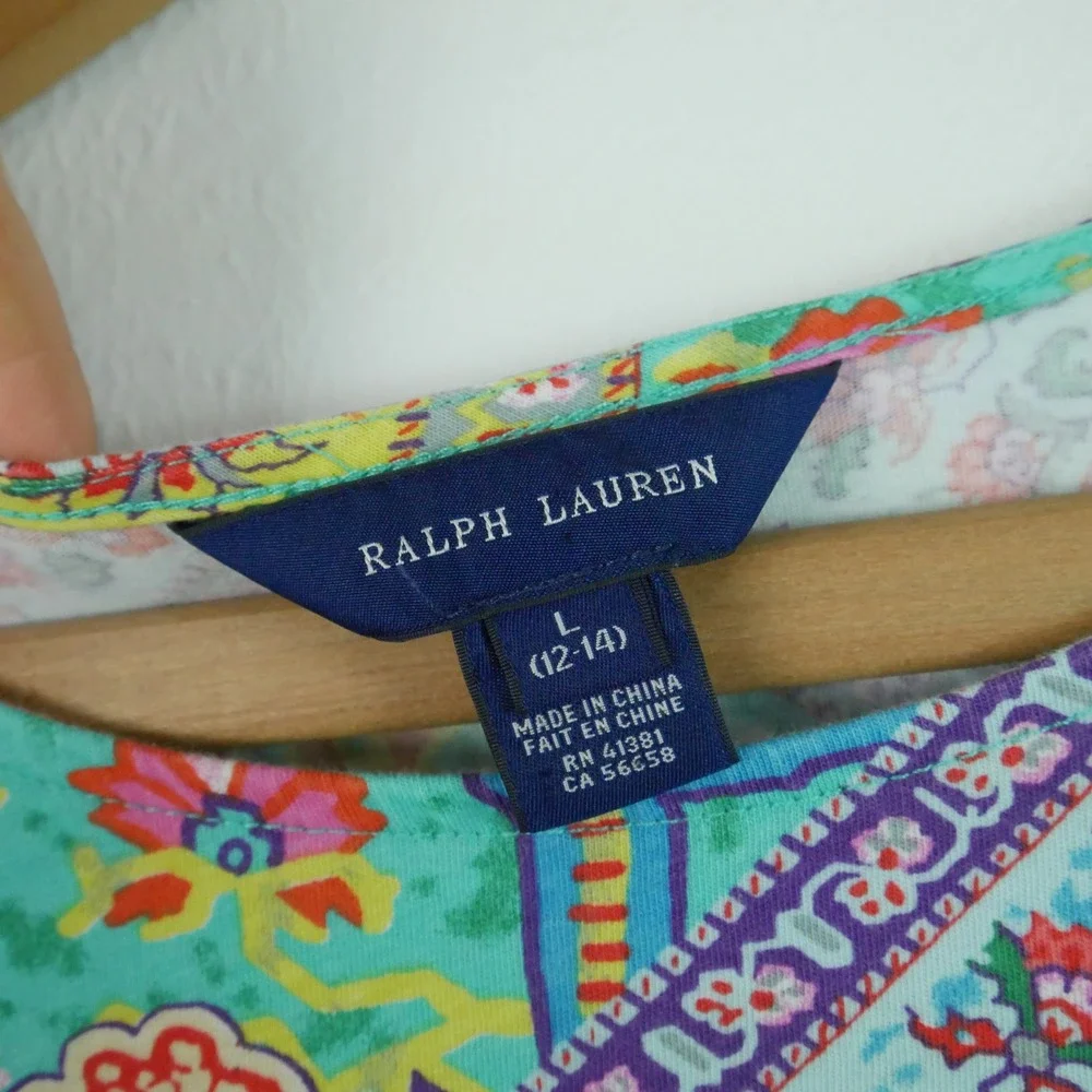 Ralph Lauren Girls Patchwork‎ Paisley Dress Preppy Long Sleeve Cotton L 12-14
